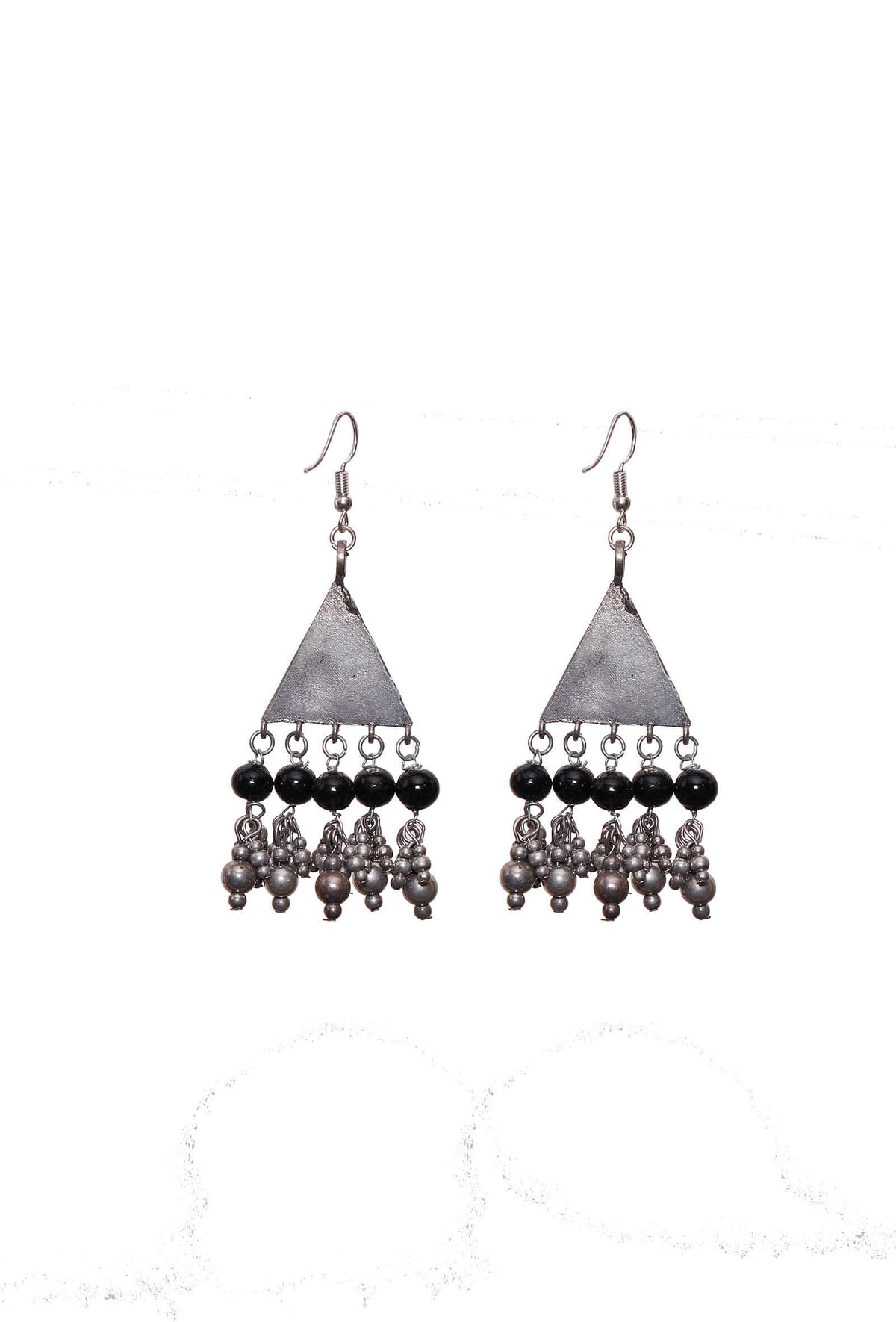 Silver Plated Brass Black Triangular Earrings