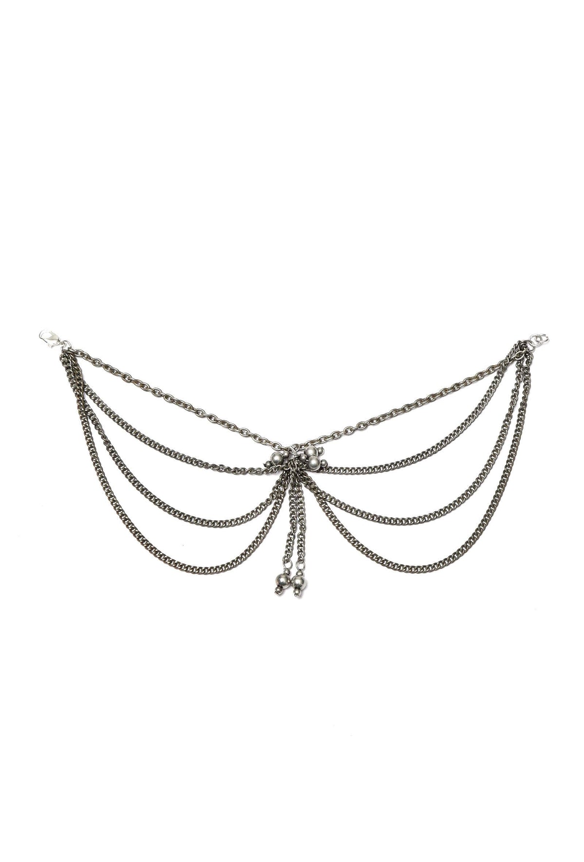 Set of 2: Silver-Plated Brass Statement Anklet With Antique Finish