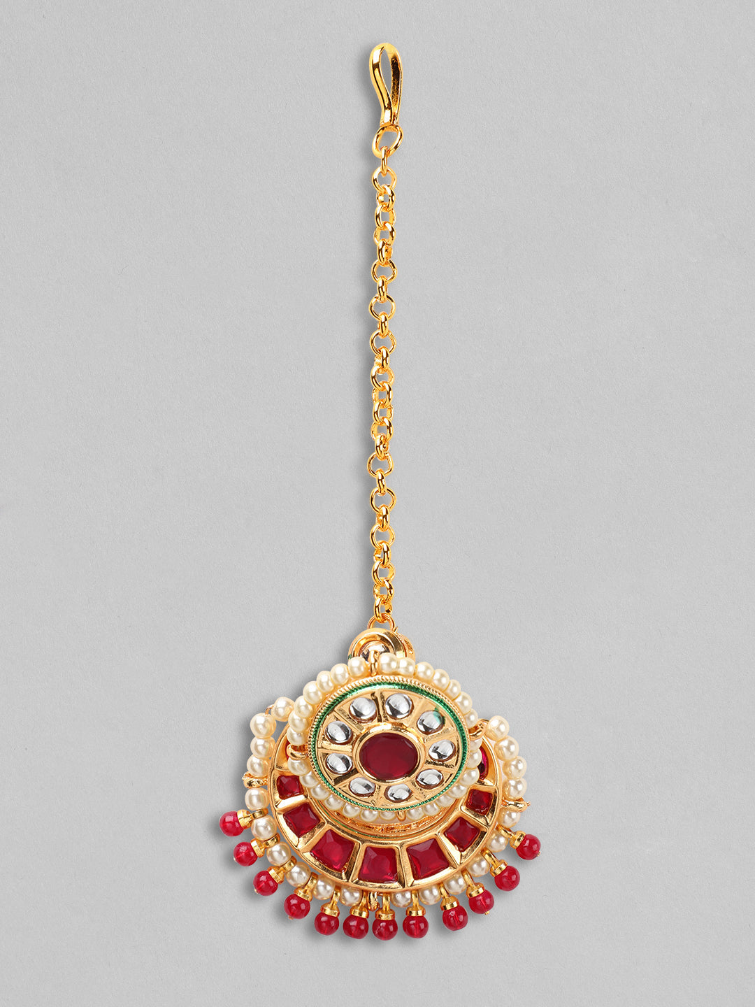 Rubans Gold Plated Handcrafted Kundan Maangtikka Red