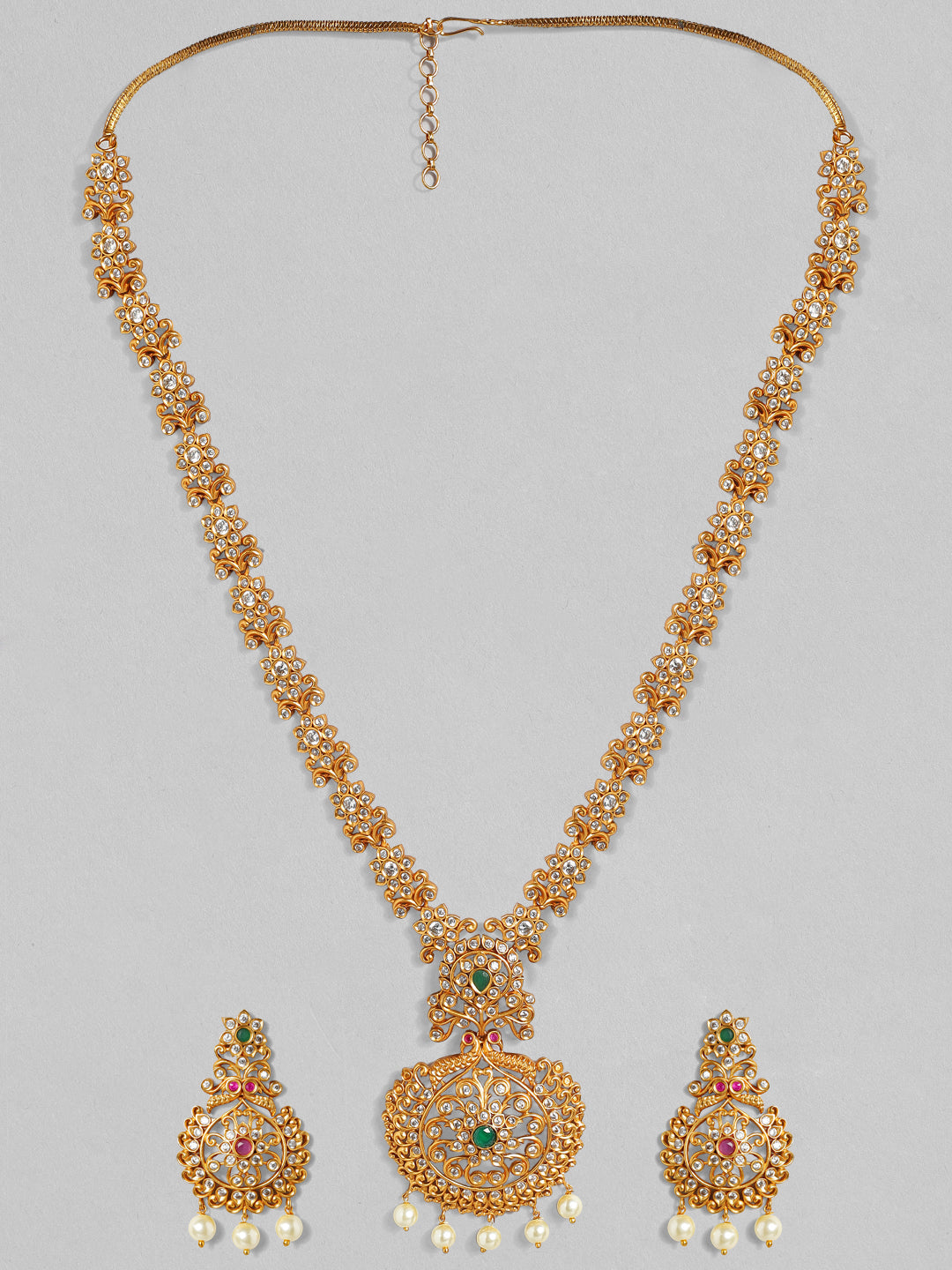 Rubans Gold-Toned Stone-Studded Handcrafted Jewellery Set Gold