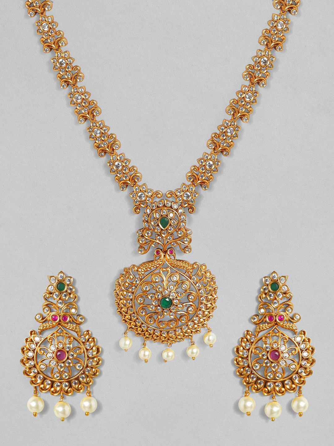 Rubans Gold-Toned Stone-Studded Handcrafted Jewellery Set Gold