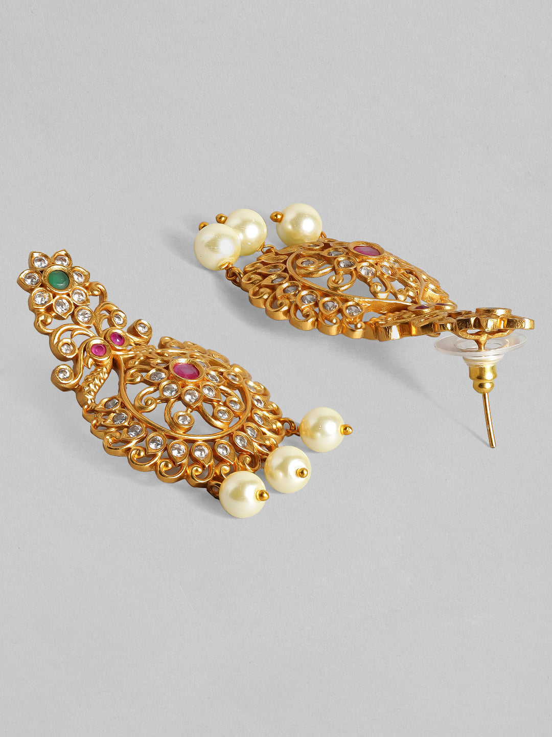 Rubans Gold-Toned Stone-Studded Handcrafted Jewellery Set Gold