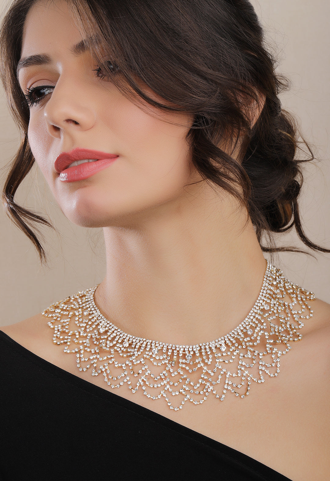 【Rubans】 Gold Toned Handcrafted Zircon Stone Necklace｜ゴールドトーン ハンドクラフト ジルコンストーン ネックレス