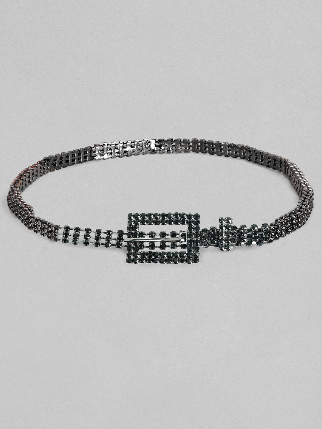 【Rubans】 Women's Black Metal Handcrafted Zircon Stone Belt｜ブラックメタル ハンドクラフト ジルコニアストーン ベルト（ウエストベルト）