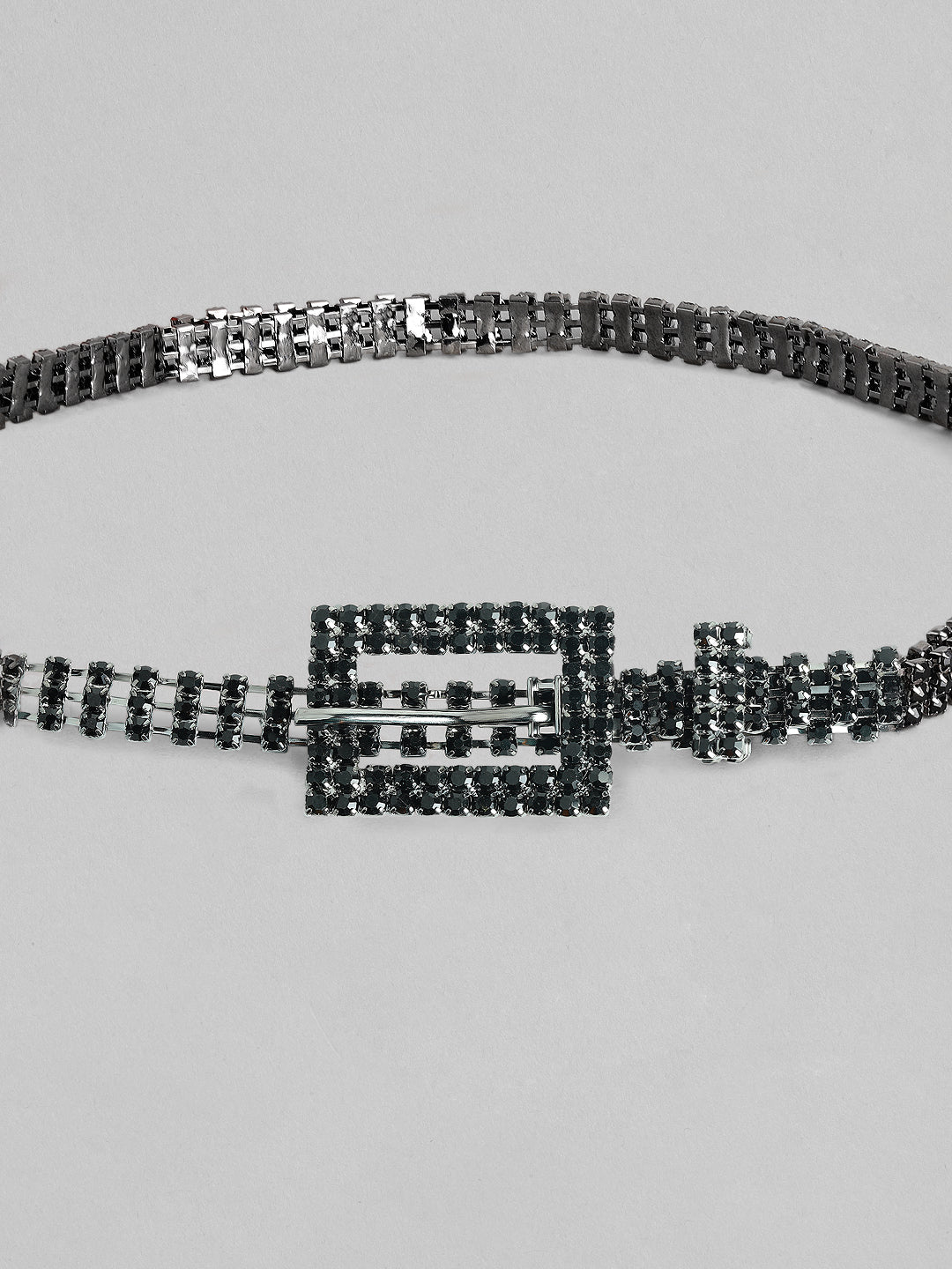 【Rubans】 Women's Black Metal Handcrafted Zircon Stone Belt｜ブラックメタル ハンドクラフト ジルコニアストーン ベルト（ウエストベルト）