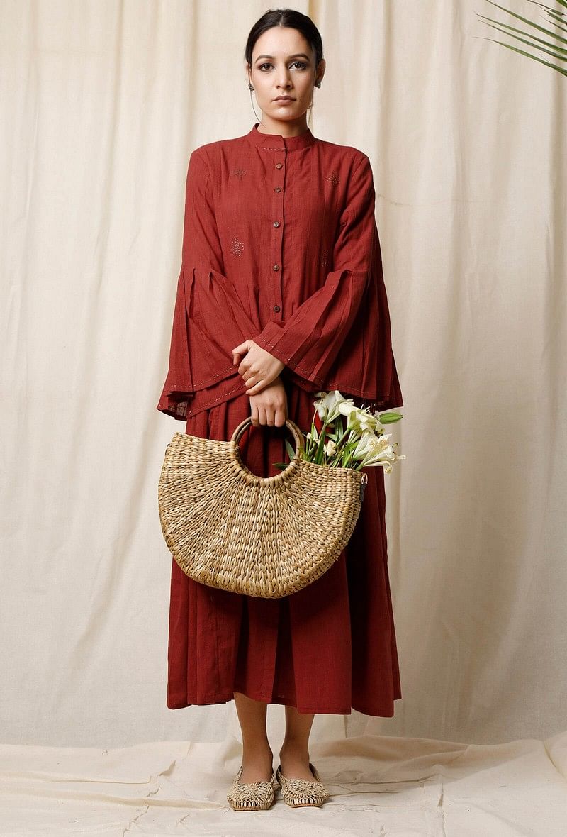 Gerua Box Pleated Cotton Slub Dress サイズ XS