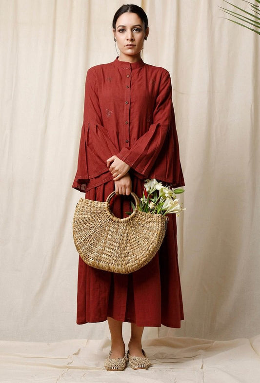 Gerua Box Pleated Cotton Slub Dress サイズ M