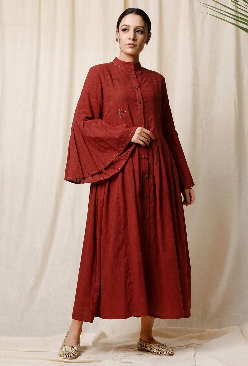 Gerua Box Pleated Cotton Slub Dress サイズ XS
