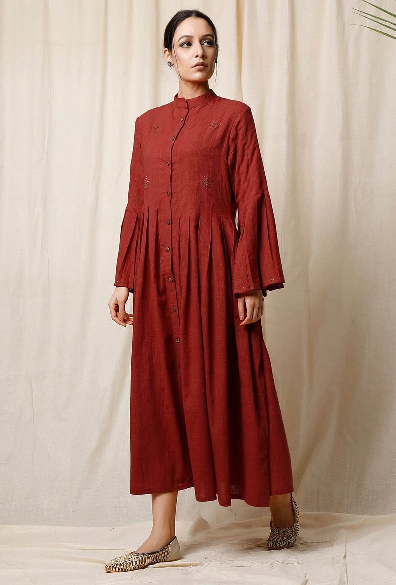Gerua Box Pleated Cotton Slub Dress サイズ XS