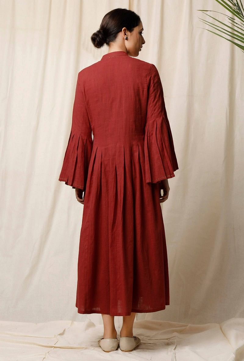 Gerua Box Pleated Cotton Slub Dress サイズ M
