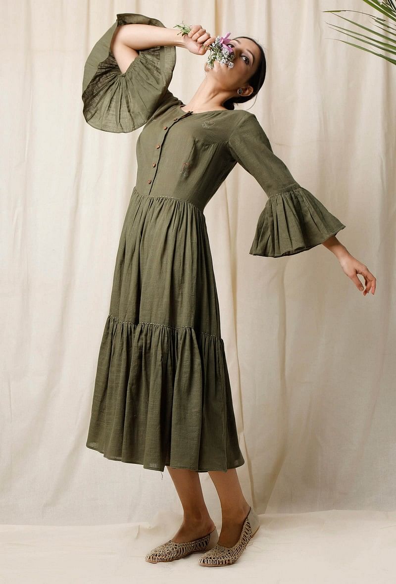 Mehendi Gathered Cotton Slub Dress サイズ XS