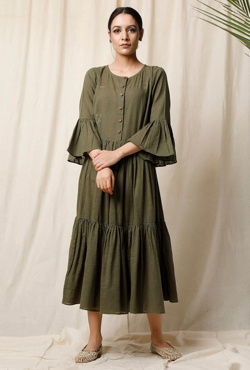 Mehendi Gathered Cotton Slub Dress サイズ XS