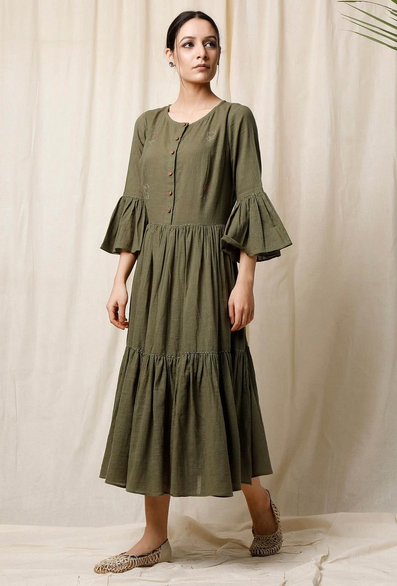 Mehendi Gathered Cotton Slub Dress サイズ XS