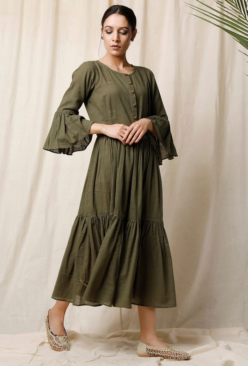 Mehendi Gathered Cotton Slub Dress サイズ XS