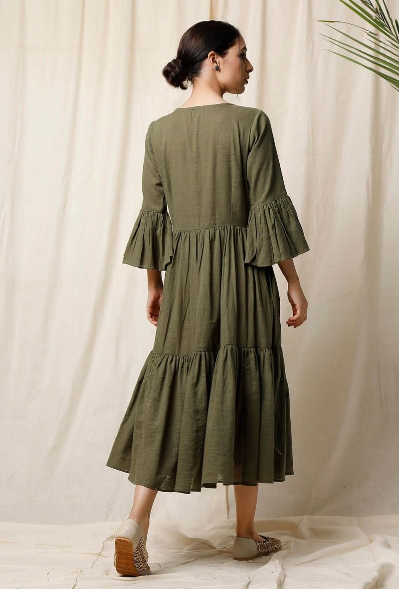 Mehendi Gathered Cotton Slub Dress サイズ XS