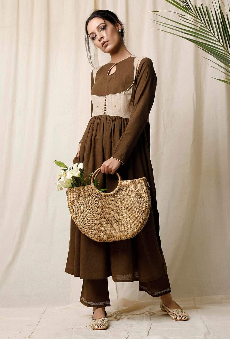 Mehendi Suti Slub Gathered Kurta サイズ M