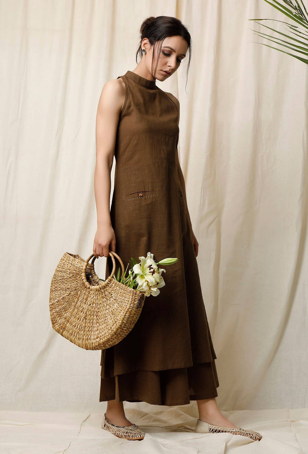 Mehendi Halter Neck Cotton Slub Kurta サイズ XXL