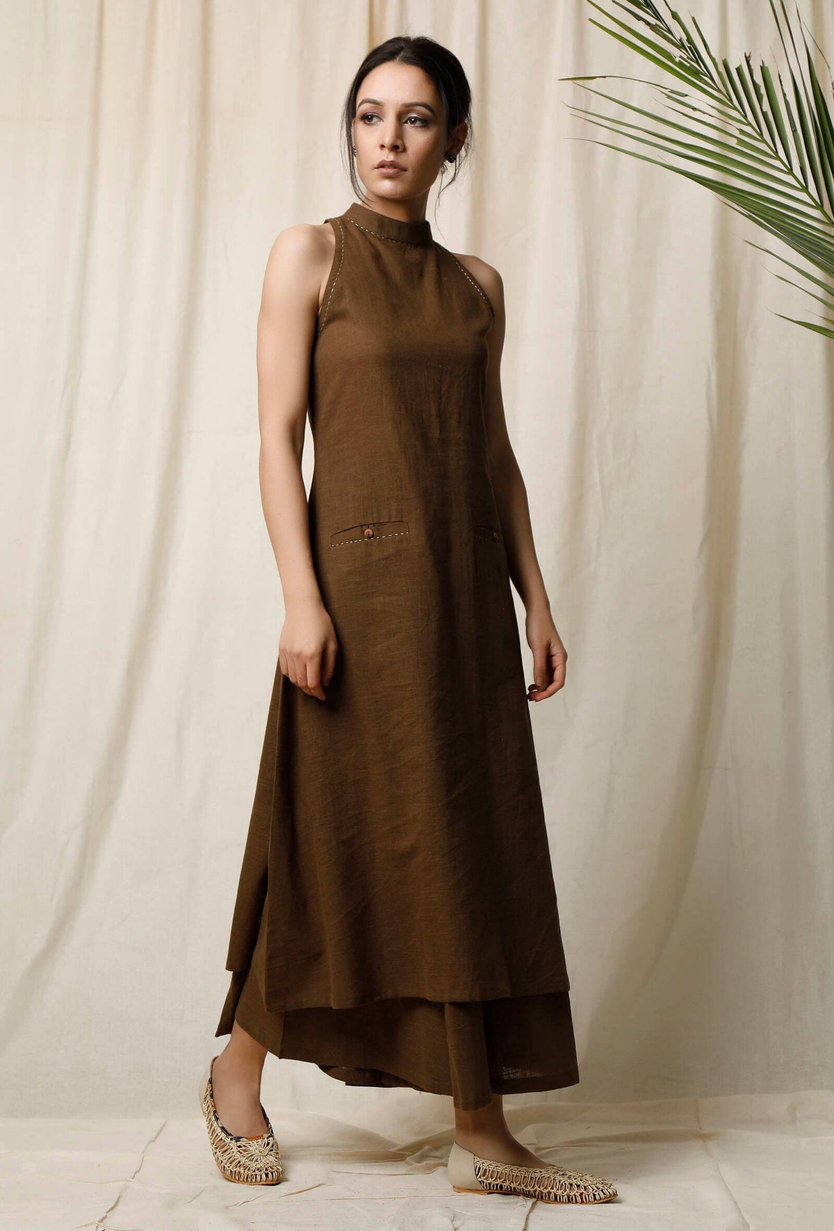 Mehendi Halter Neck Cotton Slub Kurta サイズ XXXL