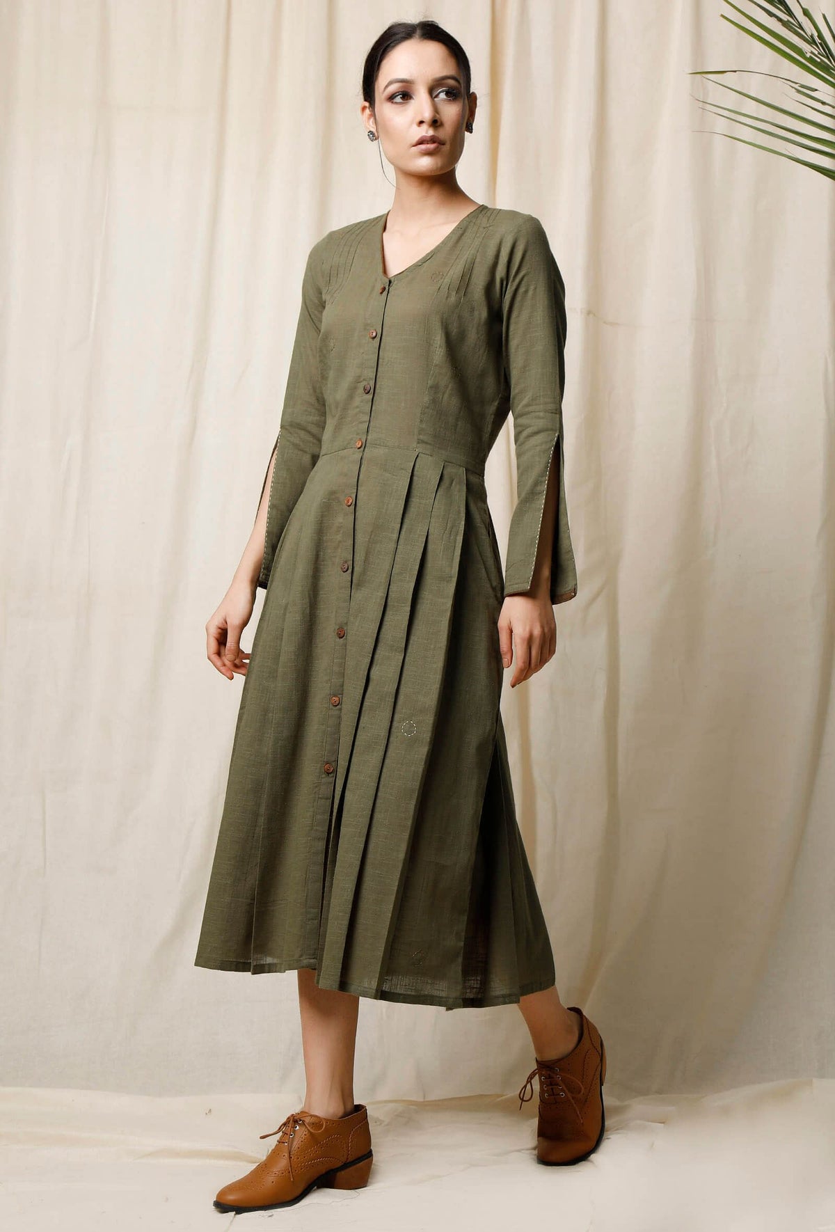 Mehendi Pleated Cotton Slub Dress サイズ M