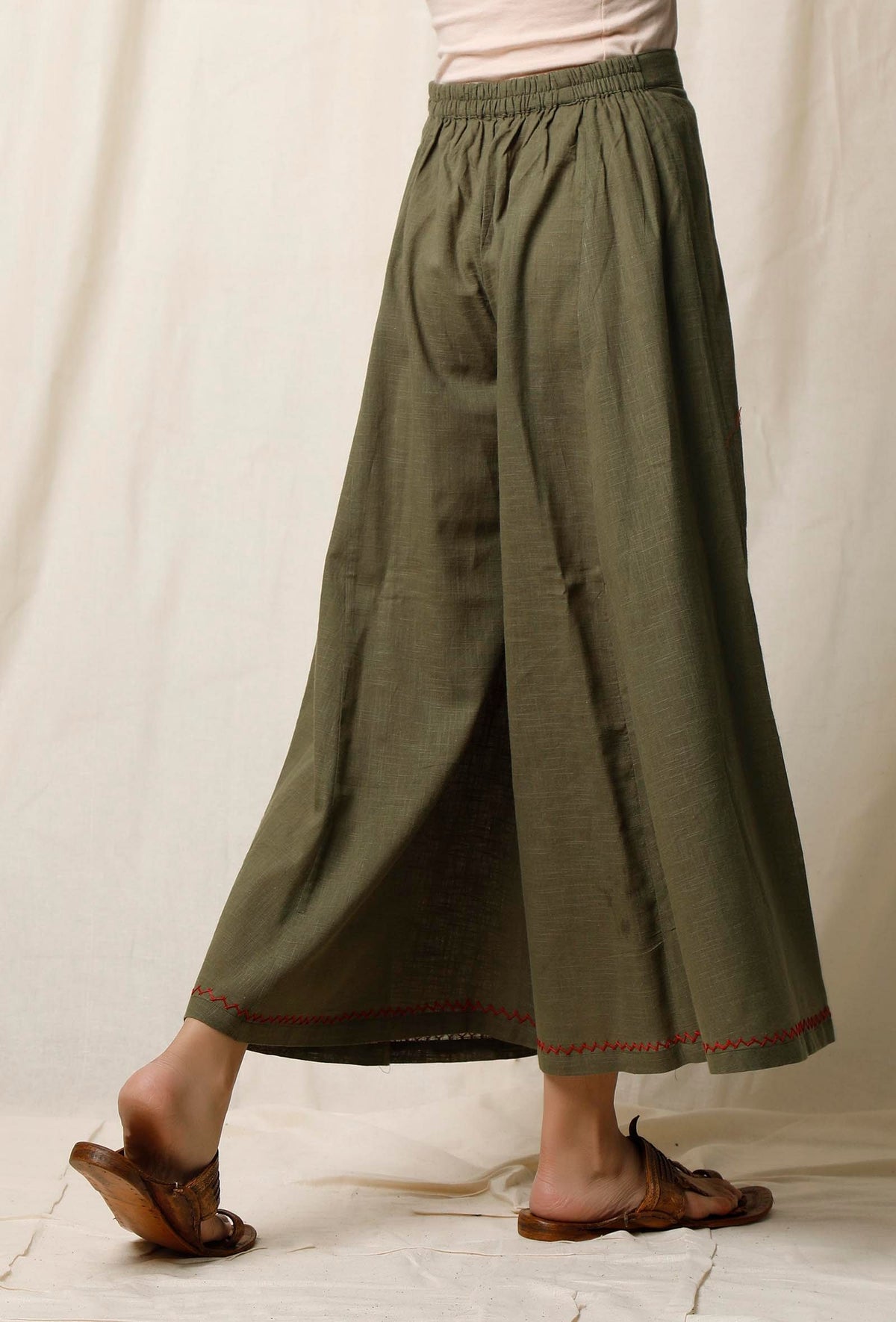 Peepal Green Cotton Slub Culottes サイズ XXXL
