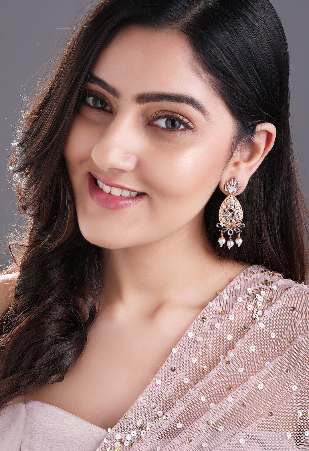 Rubans Rose Gold-Plated & White Teardrop Shaped Drop Earrings Rose Gold