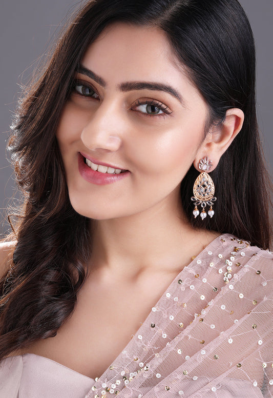 Rubans Rose Gold-Plated & White Teardrop Shaped Drop Earrings Rose Gold