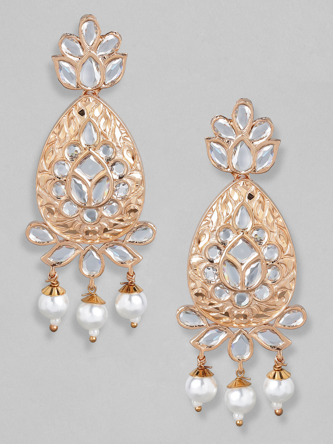 Rubans Rose Gold-Plated & White Teardrop Shaped Drop Earrings Rose Gold
