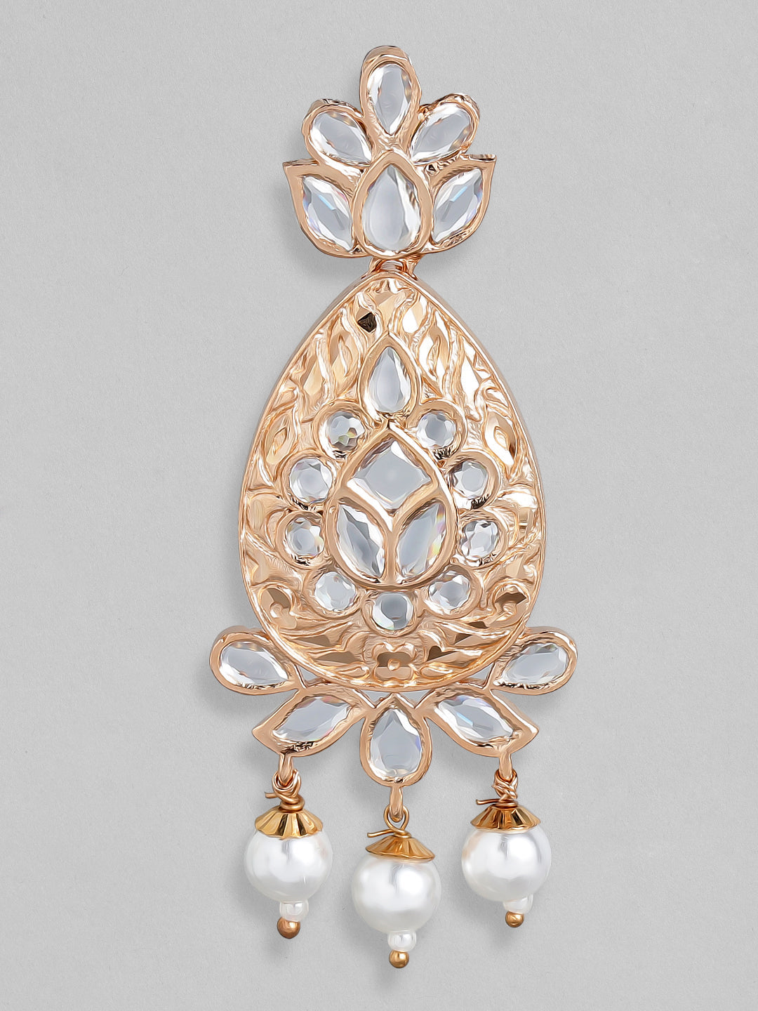 Rubans Rose Gold-Plated & White Teardrop Shaped Drop Earrings Rose Gold