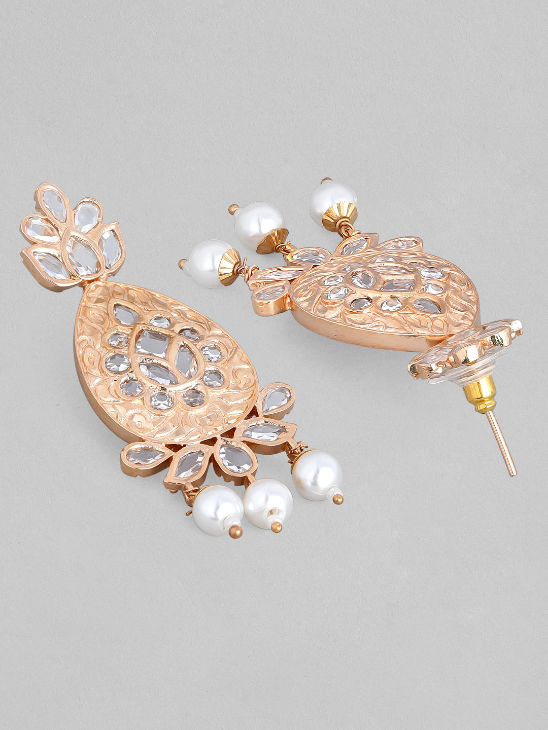 Rubans Rose Gold-Plated & White Teardrop Shaped Drop Earrings Rose Gold