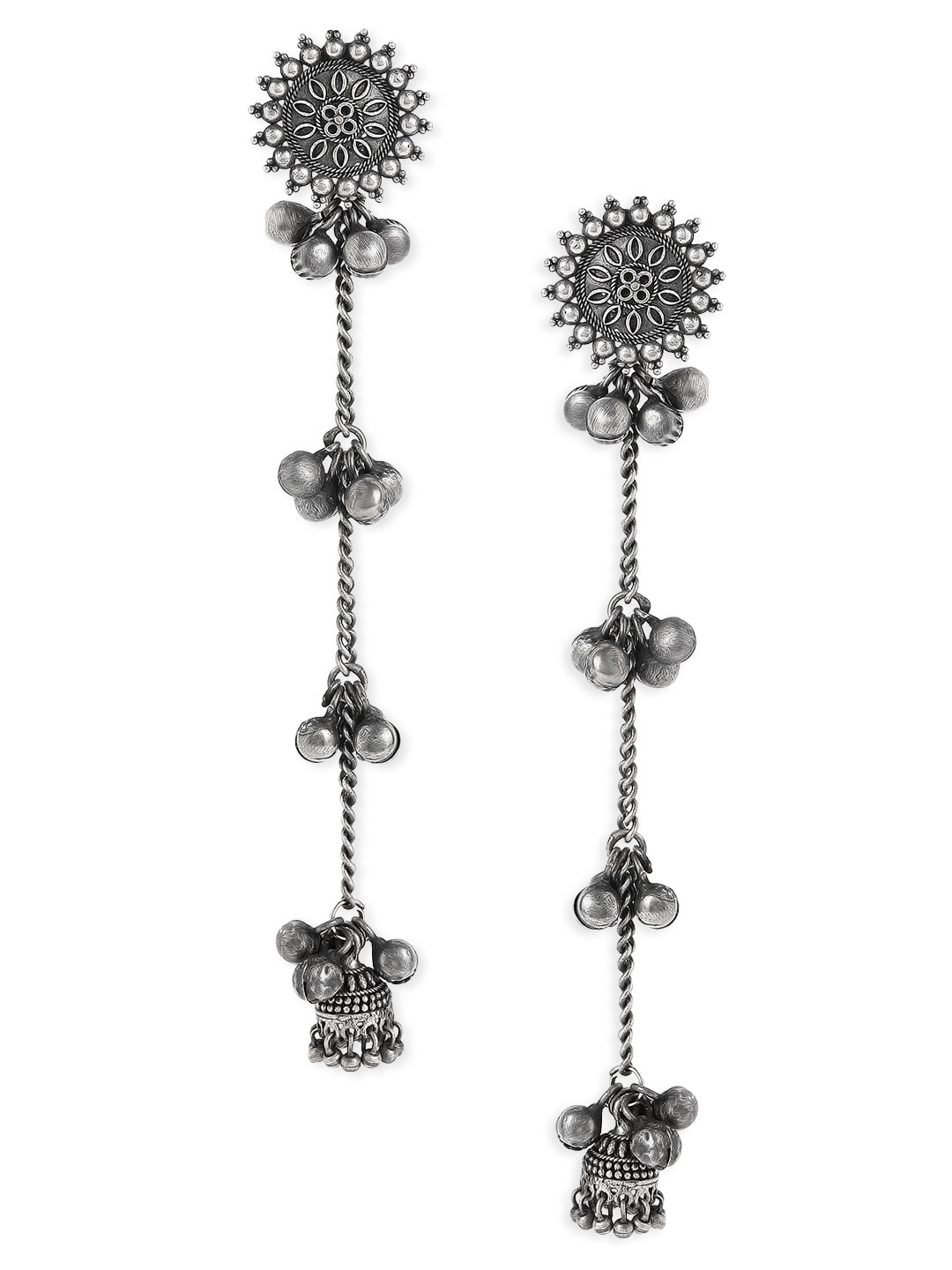 Rubans Oxidised Silver Plated Handcrafted Filigree Drop Earrings Silver