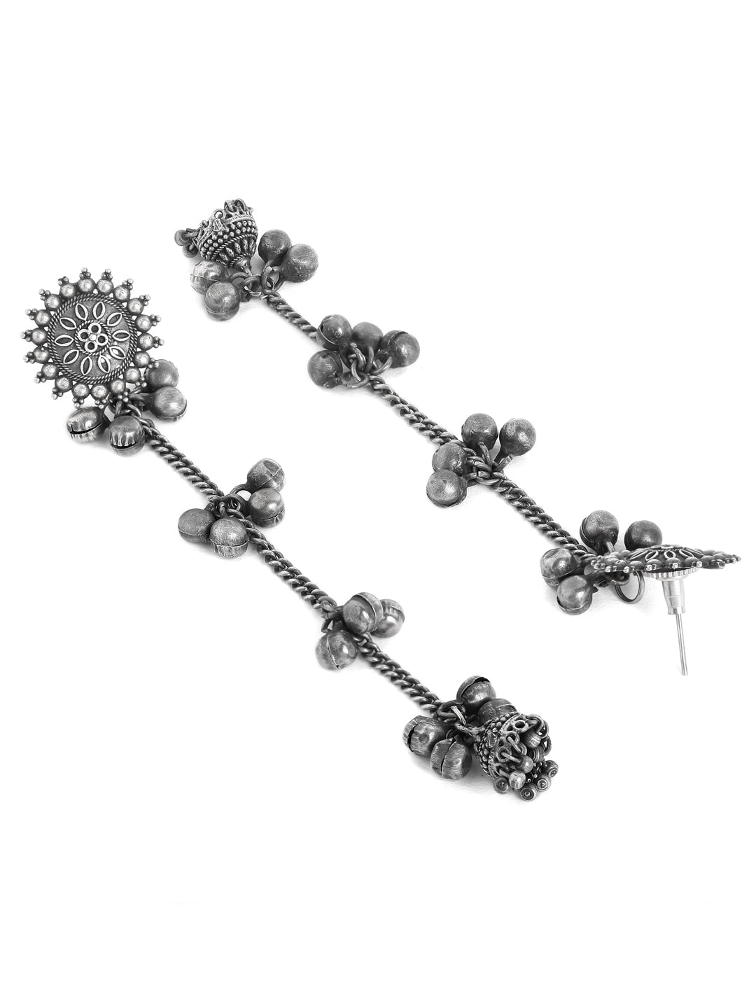 Rubans Oxidised Silver Plated Handcrafted Filigree Drop Earrings Silver