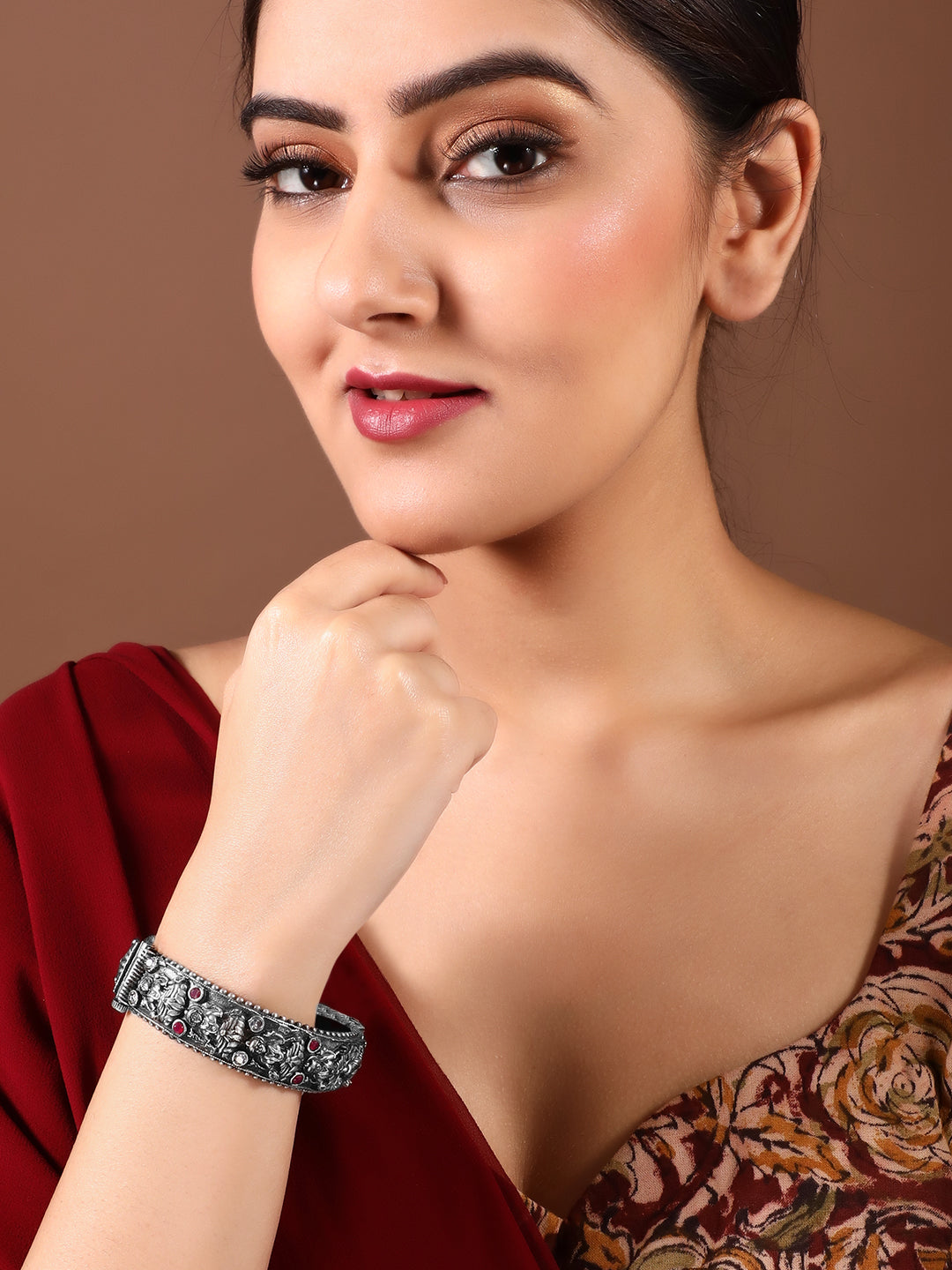 Rubans Oxidised Filigree Silver Plated Handcrafted Durga Bracelet Silver