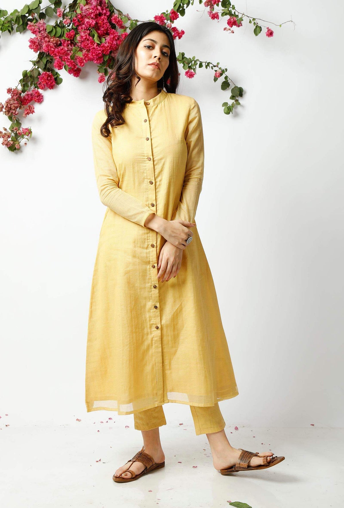 Yellow Kota Doria Cotton Kurta サイズ L