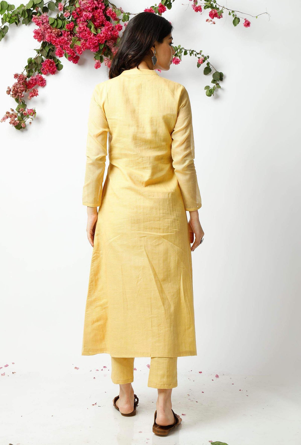 Yellow Kota Doria Cotton Kurta サイズ M