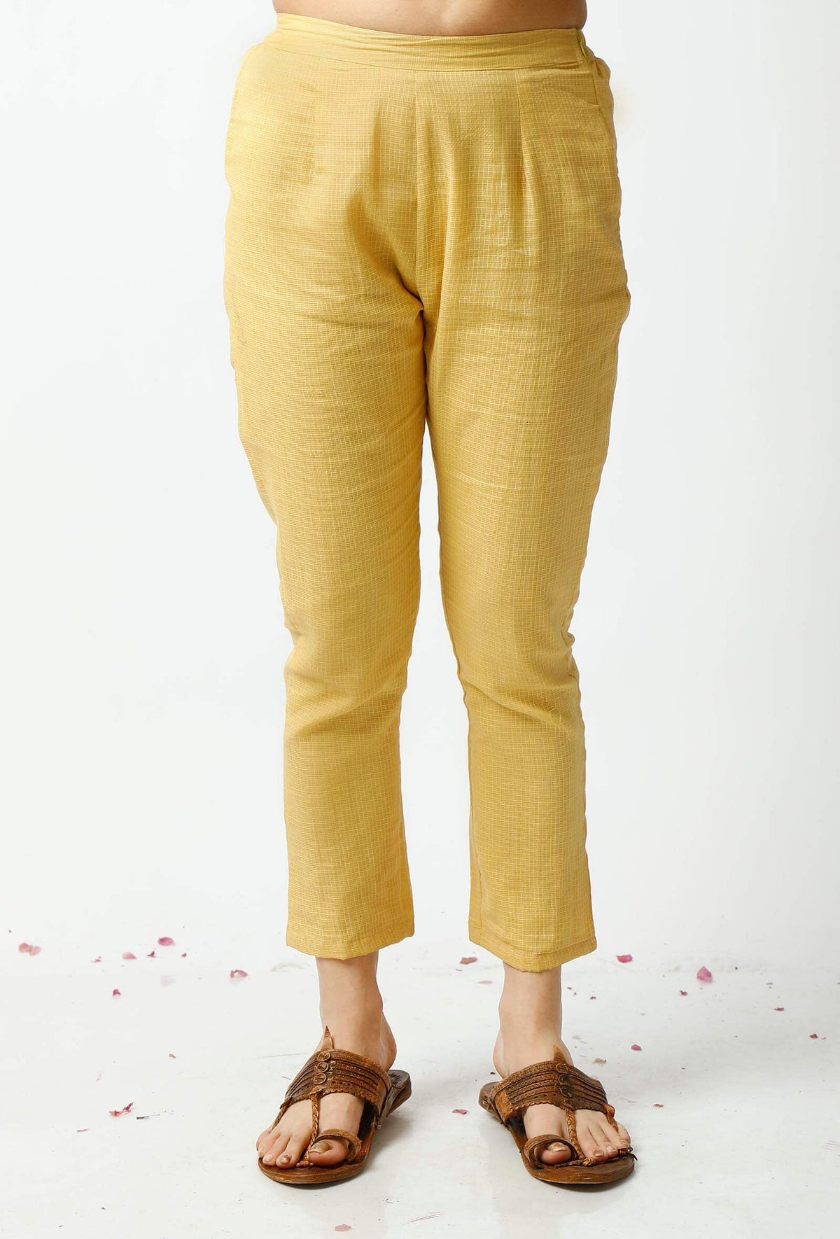 Yellow Kota Doria Cotton Pants サイズ S