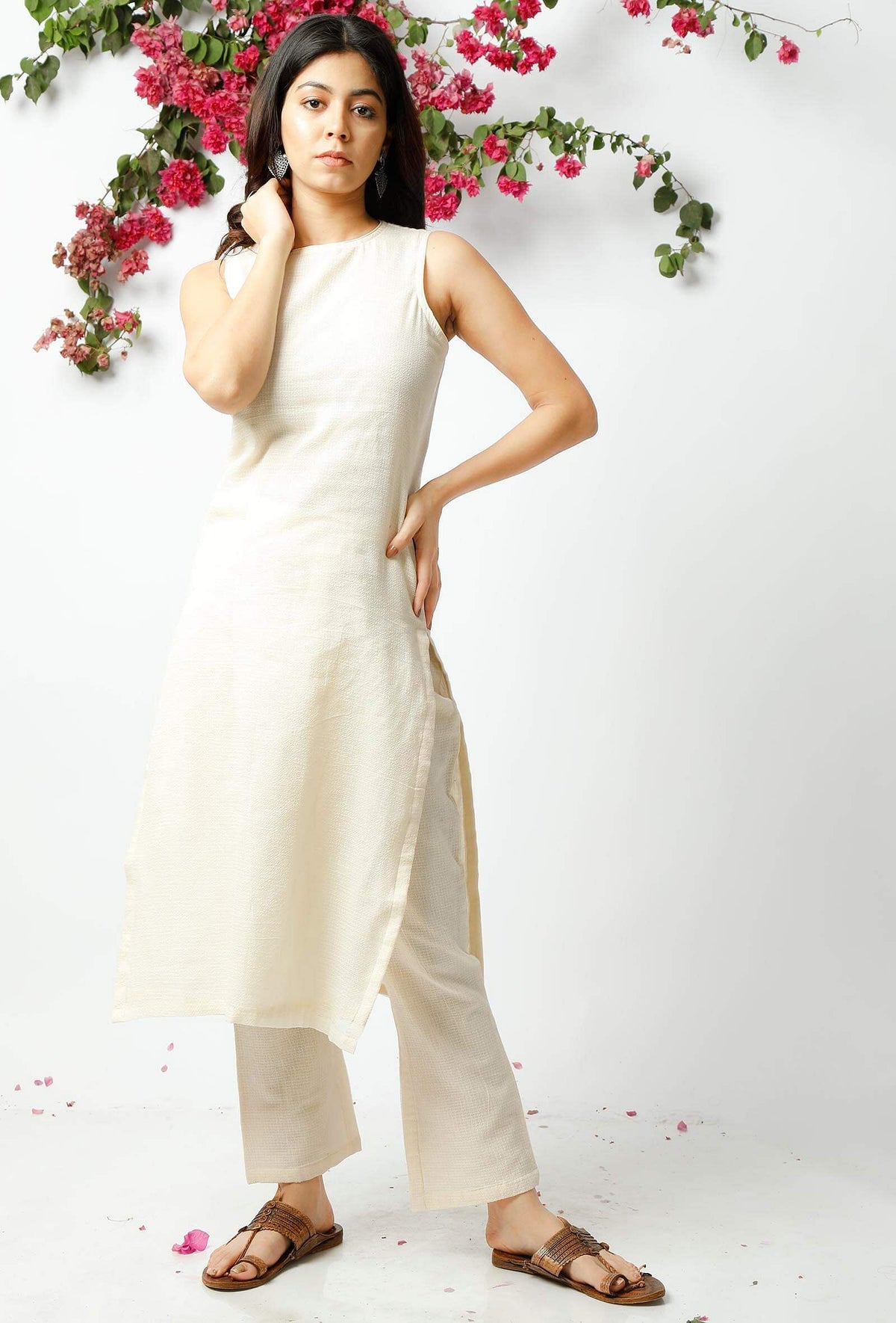 Off White Kota Doria Cotton Kurta サイズ S