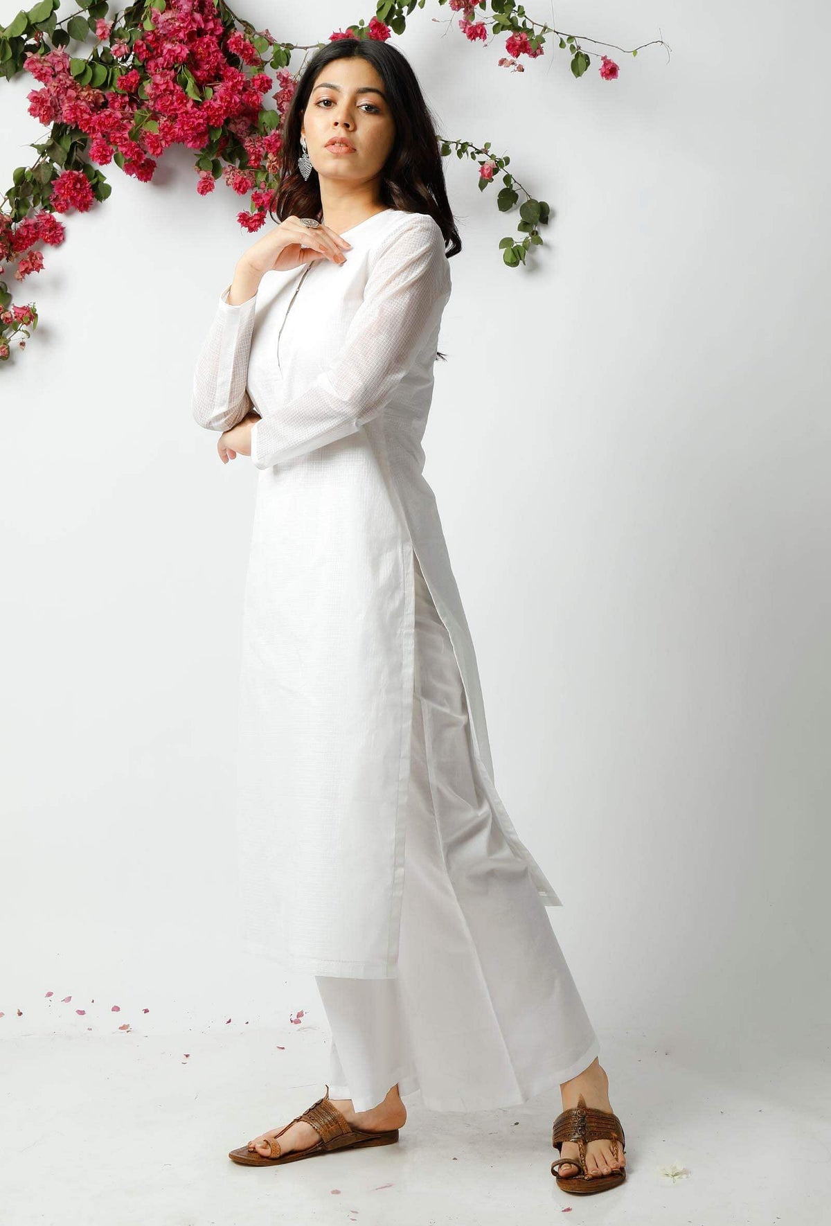 White Kota Doria Cotton Kurta サイズ S
