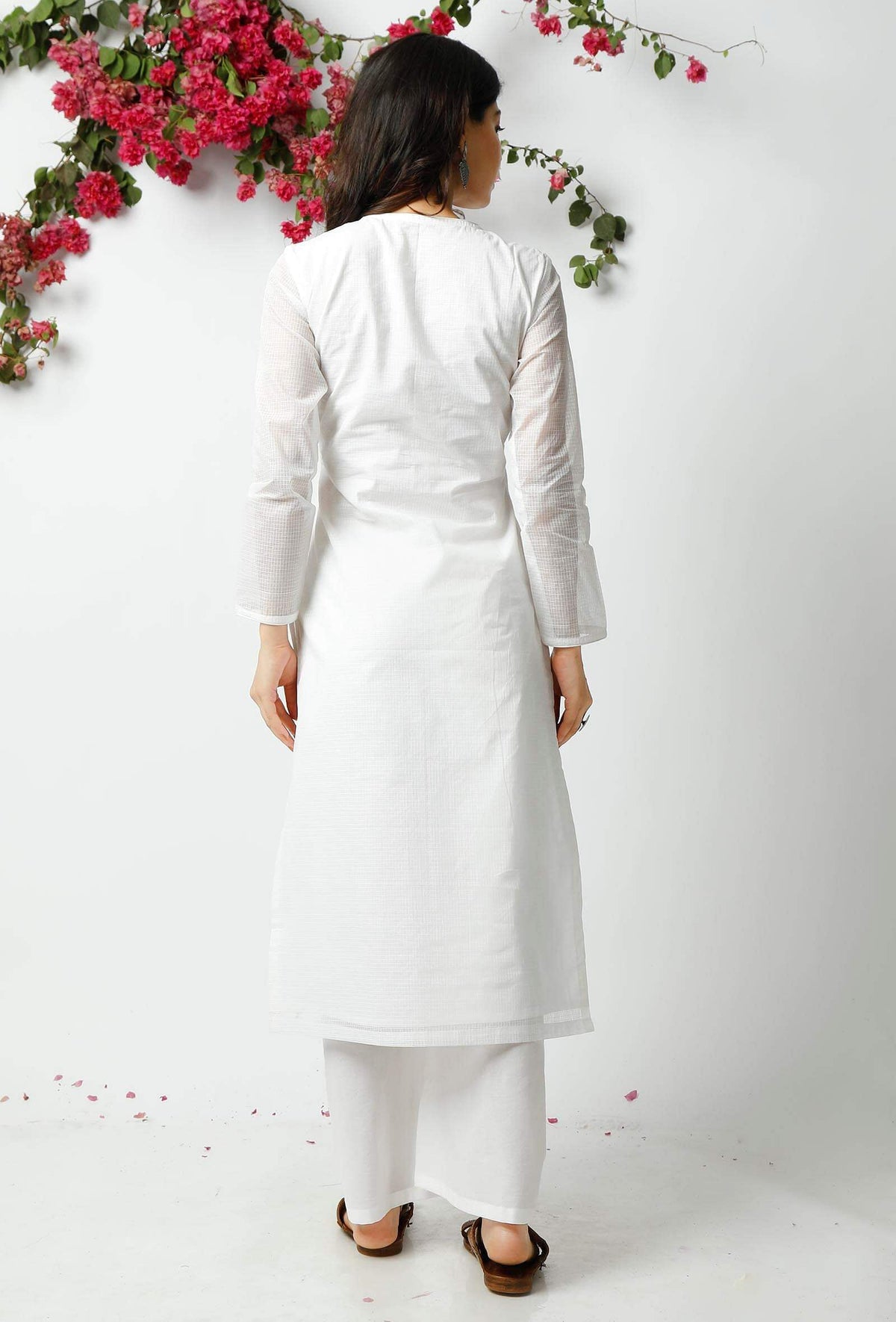 White Kota Doria Cotton Kurta サイズ S
