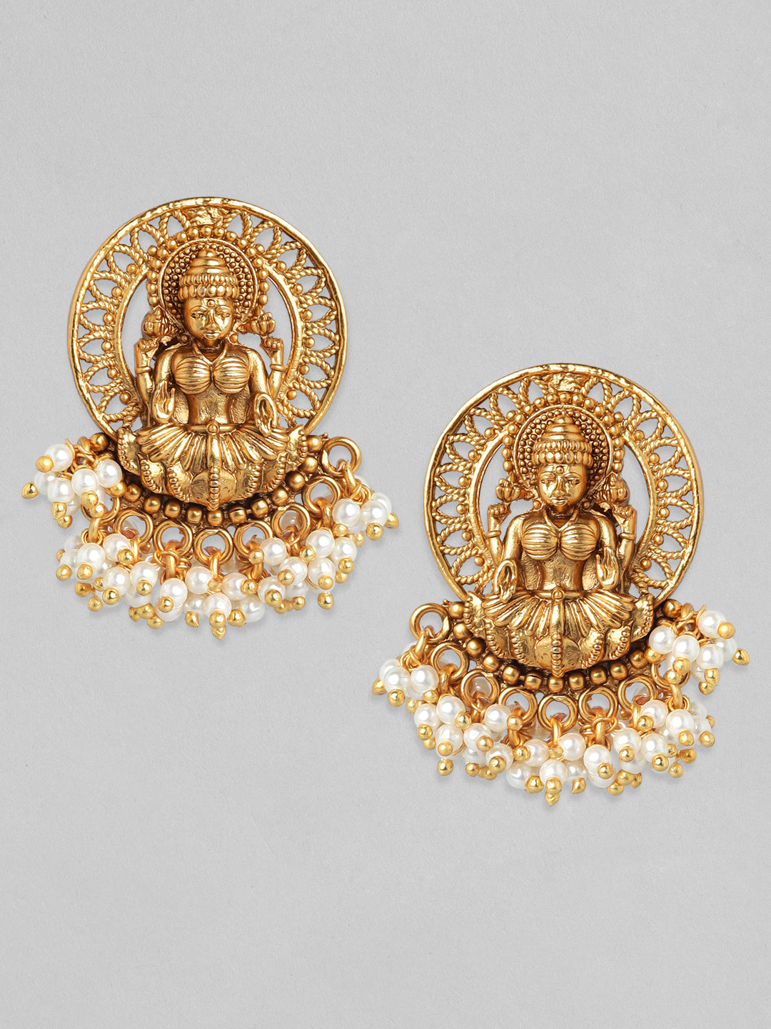 Rubans 24K Gold Plated Handcrafted Filigree Divine Lakshmi Earrings Gold