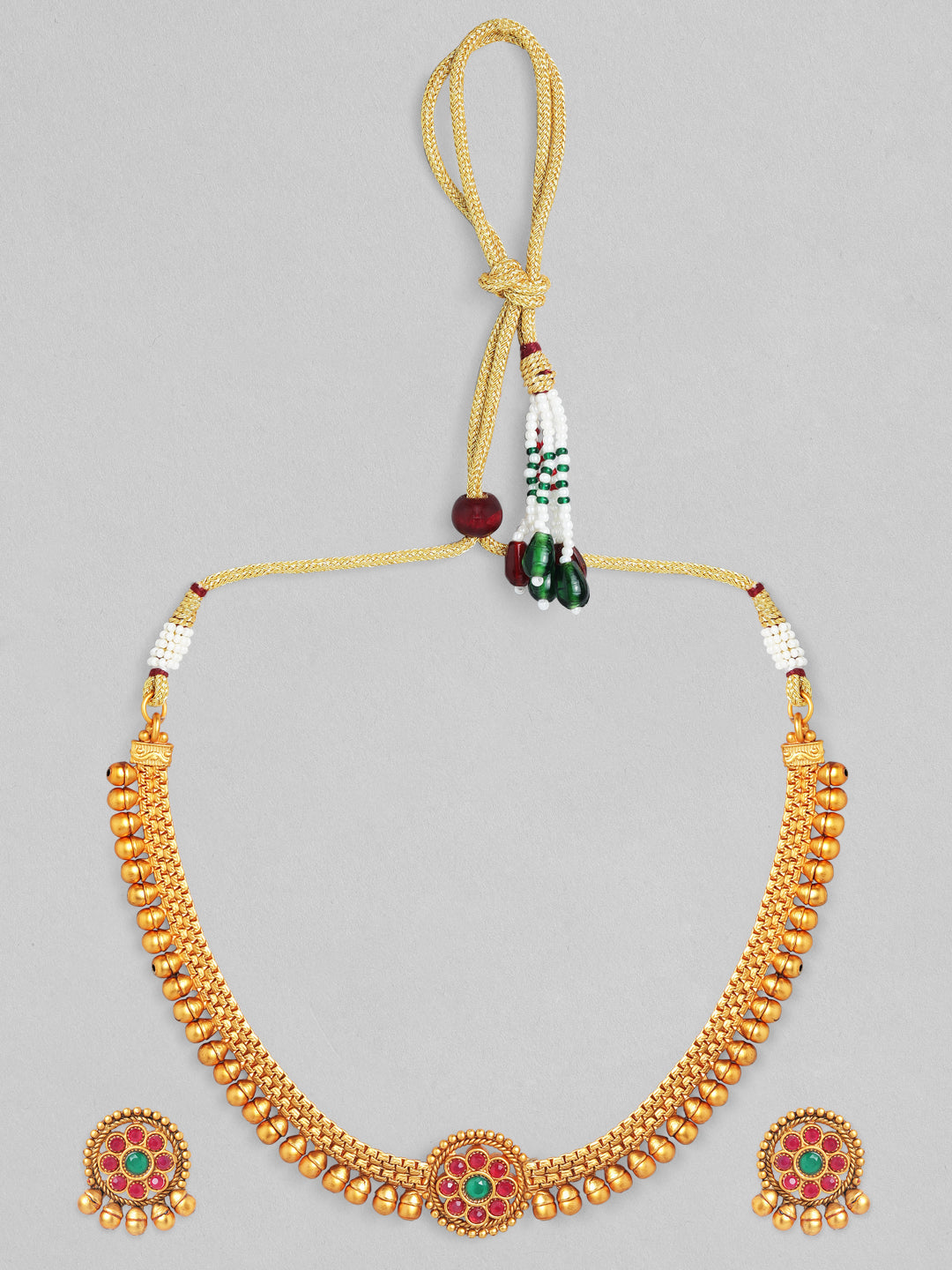Rubans 24K Gold Plated Handcrafted Collar Neckline Necklace Set Gold