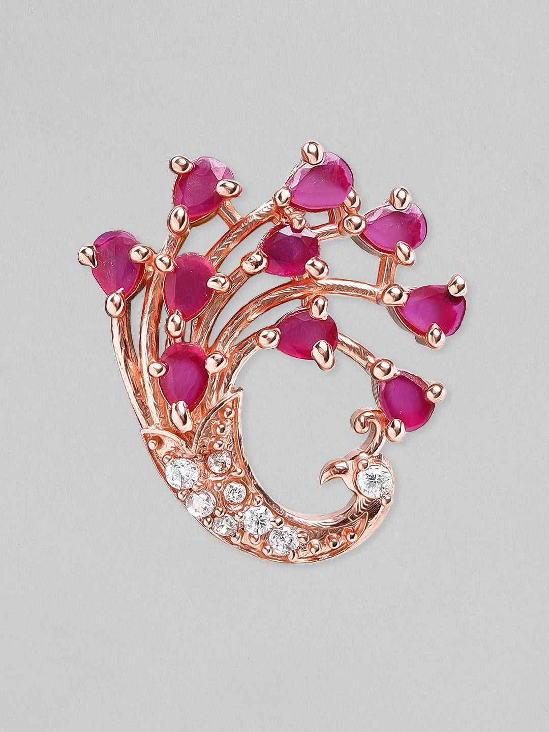 Rubans Rose-Gold Plated Peacock Shaped Ruby Studded Earrings Rose gold