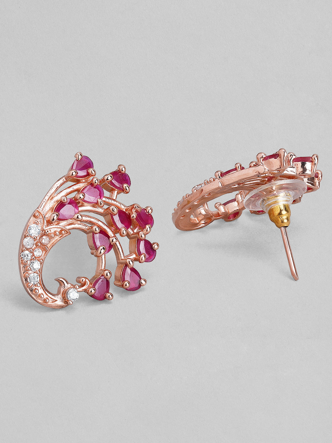 Rubans Rose-Gold Plated Peacock Shaped Ruby Studded Earrings Rose gold