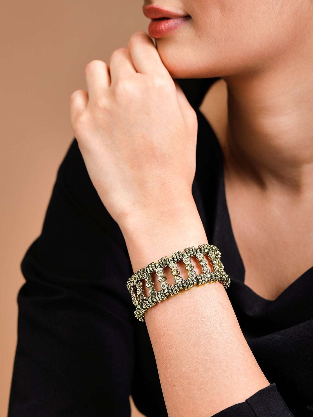 Rubans Voguish Handcrafted Beaded Bracelet Gold