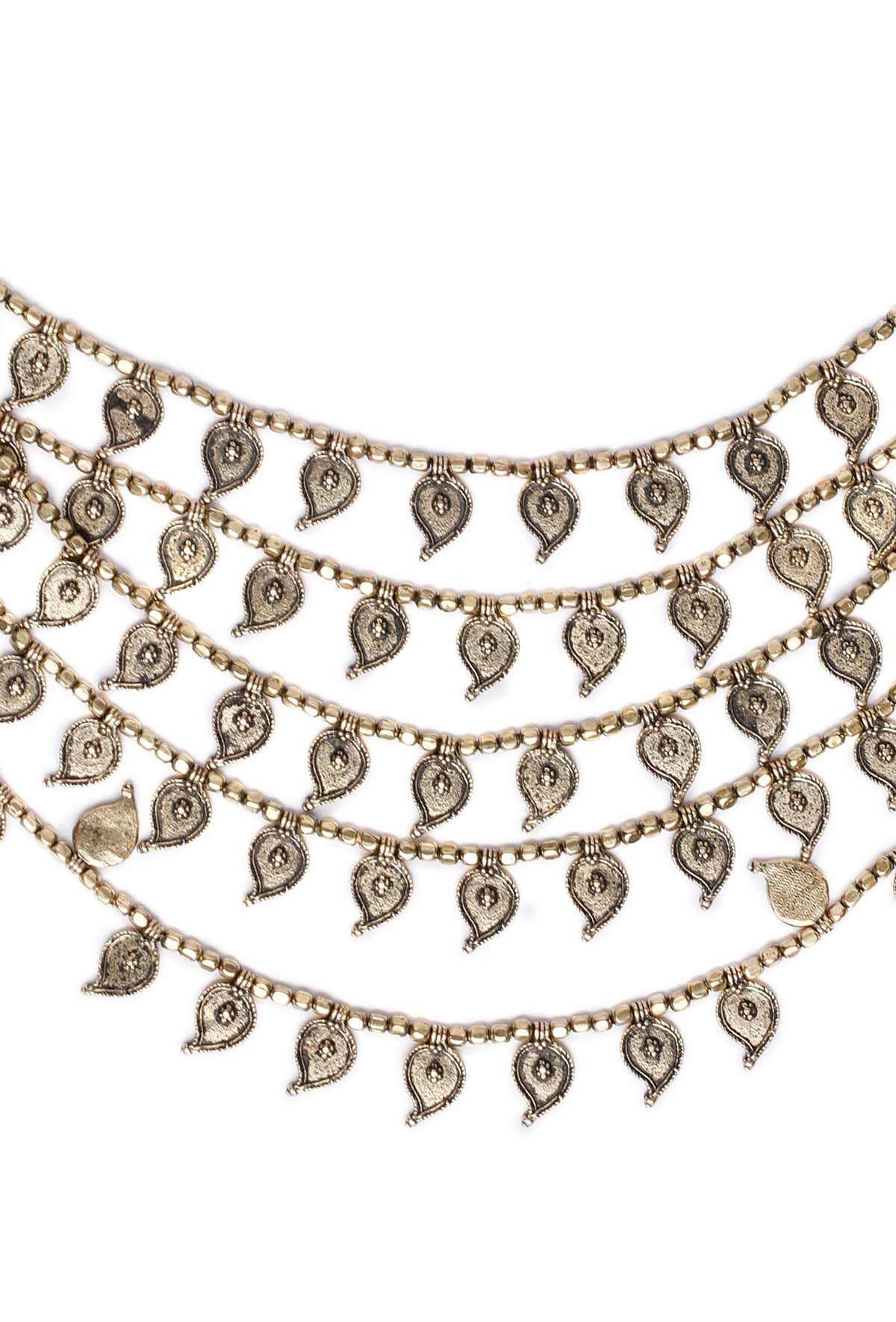 Dhokra-Inspired 5 Strand Paisley Necklace