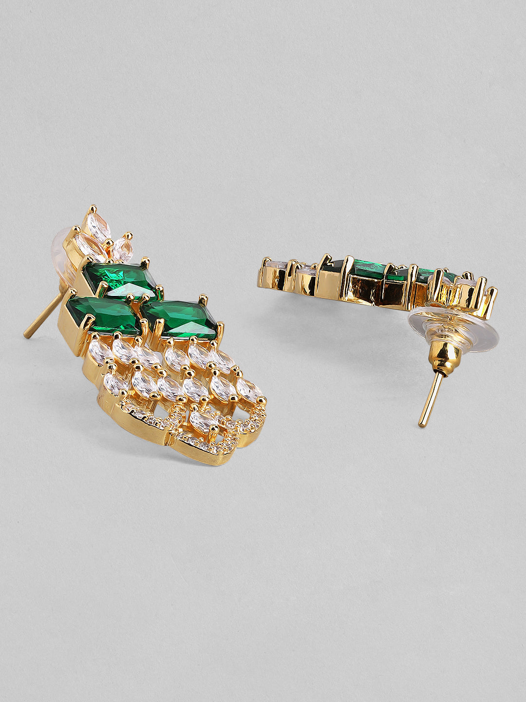 Rubans Gold Plated Green & White Stone Studded American Diamond Necklace Set. Gold