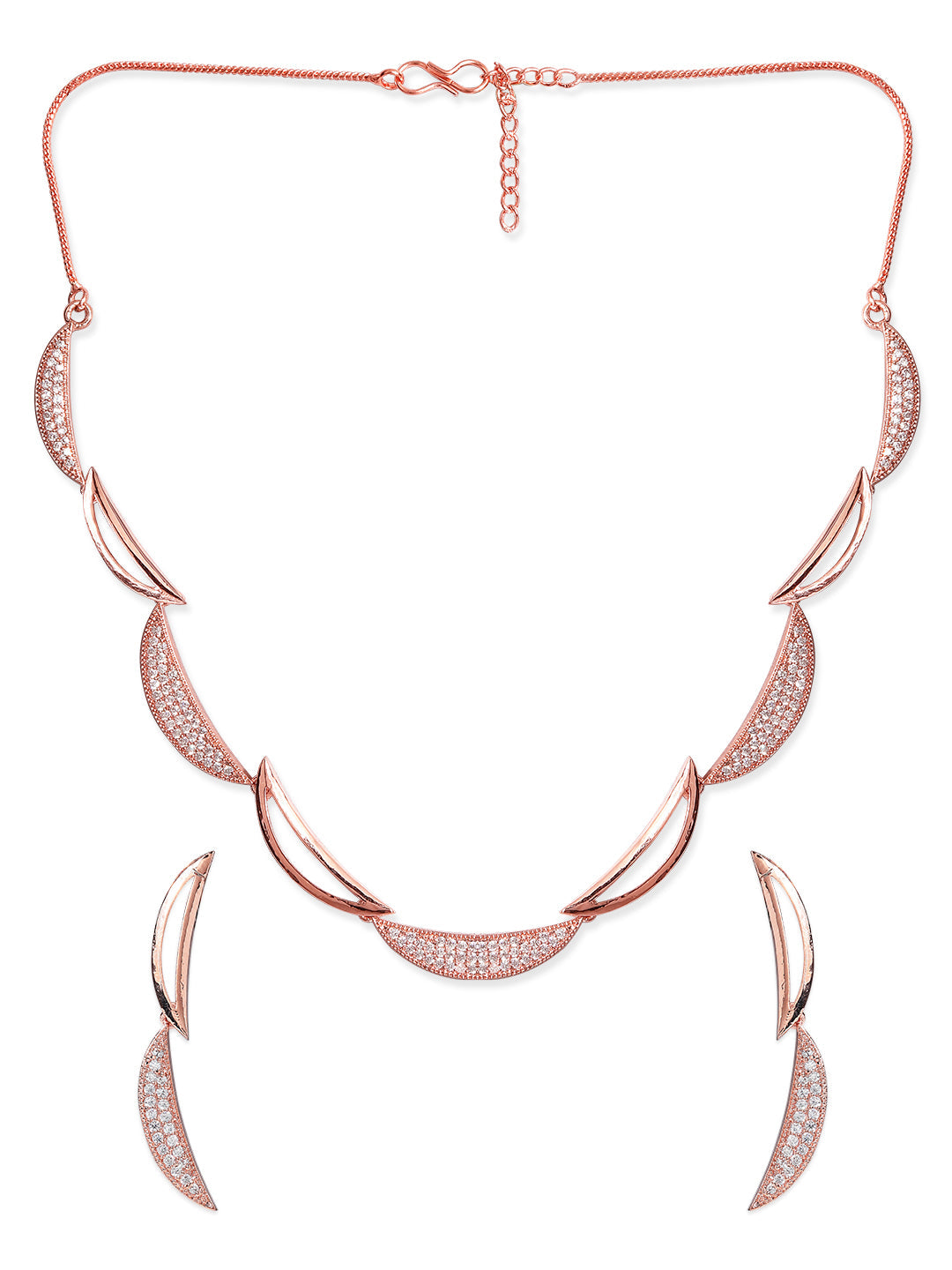 Rubans Rose Gold Plated Zirconia Stone Studded Handcrafted Necklace Set. Rose Gold