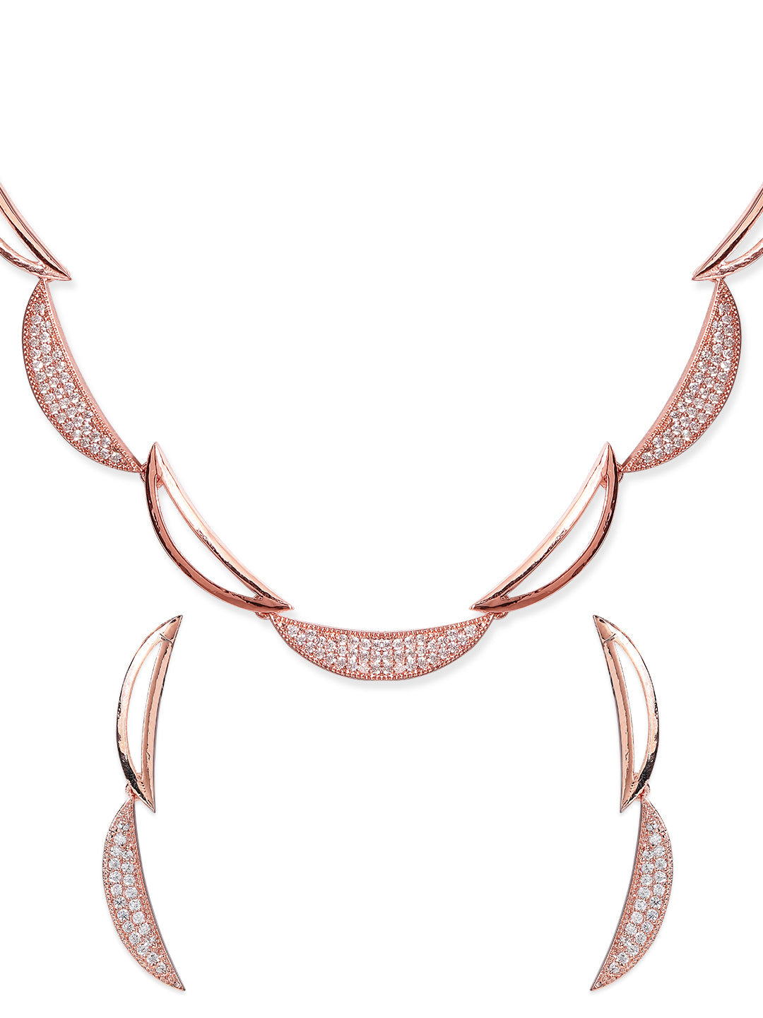 Rubans Rose Gold Plated Zirconia Stone Studded Handcrafted Necklace Set. Rose Gold