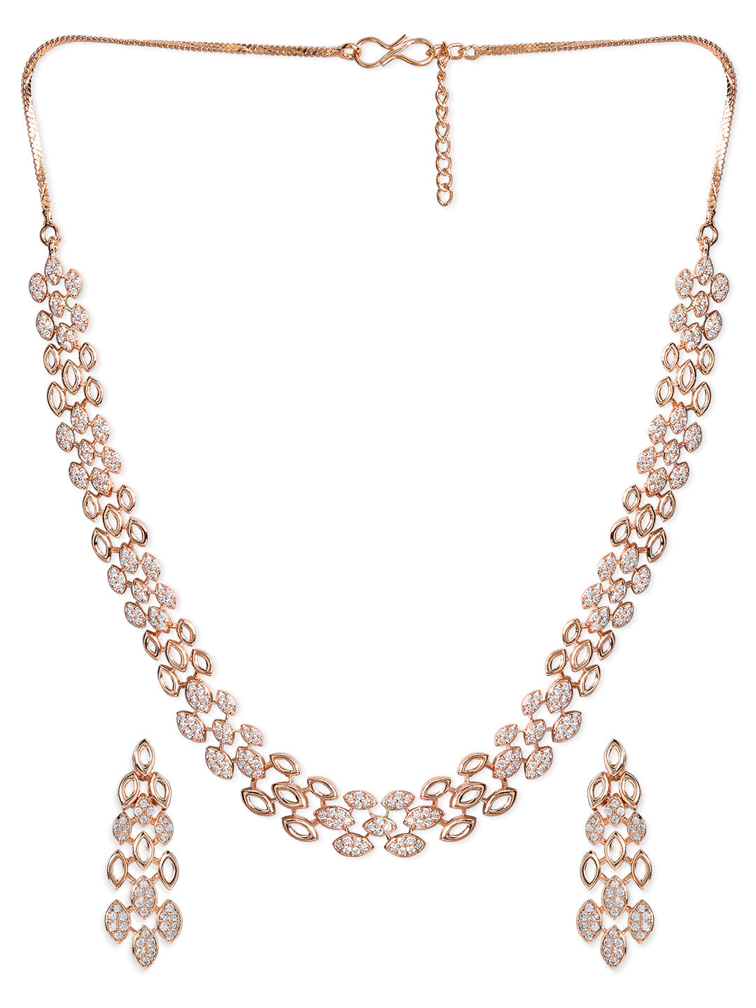 Rubans Rose Gold Plated Zirconia Stone Studded Handcrafted Necklace Set. Rose Gold