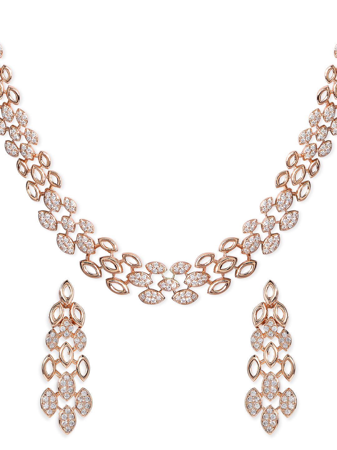Rubans Rose Gold Plated Zirconia Stone Studded Handcrafted Necklace Set. Rose Gold