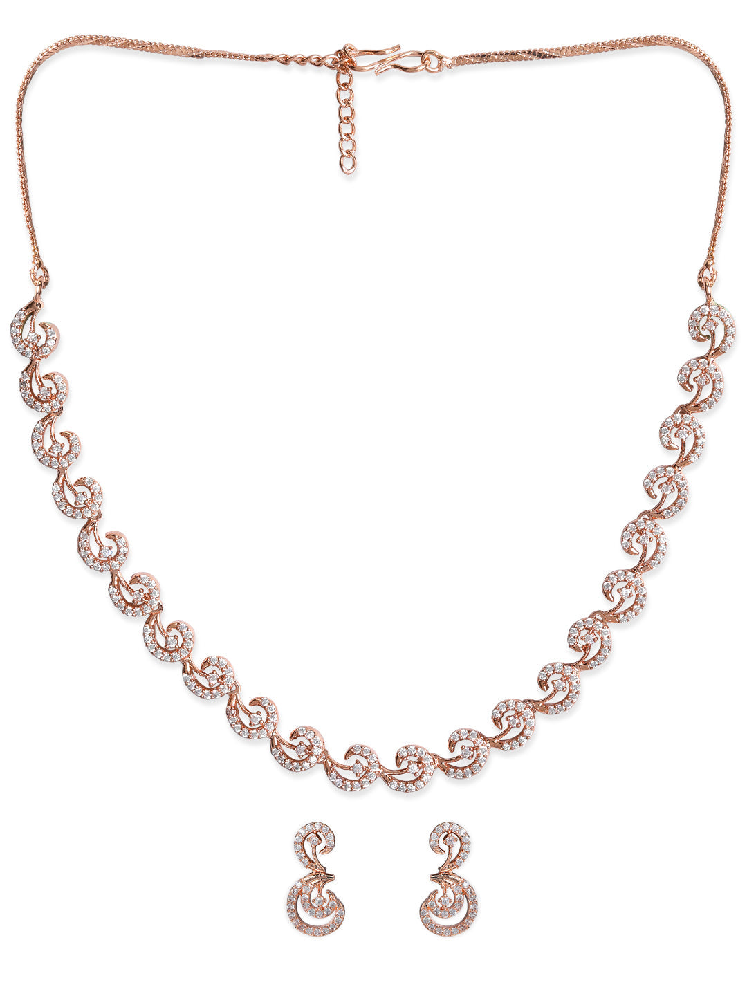 Rubans Rose Gold Plated Zirconia Stone Studded Handcrafted Necklace Set. Rose Gold